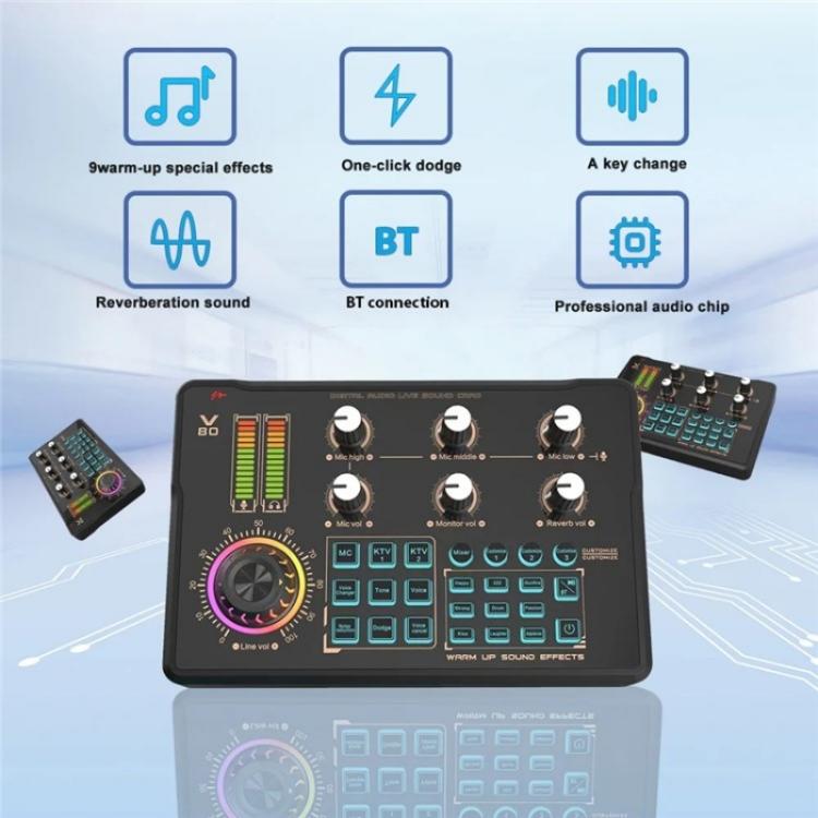 V80 per telefono cellulare computer portatile live streaming karaoke scheda audio mixer, V80