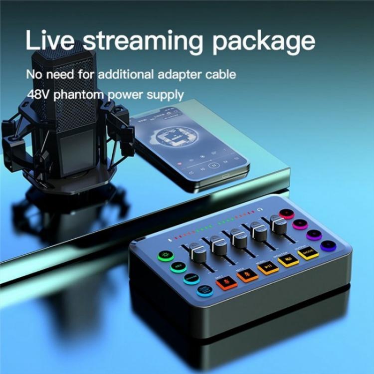 F9 48V Live Streaming Scheda audio Mixer audio Potenza Cambia voce con luce RGB