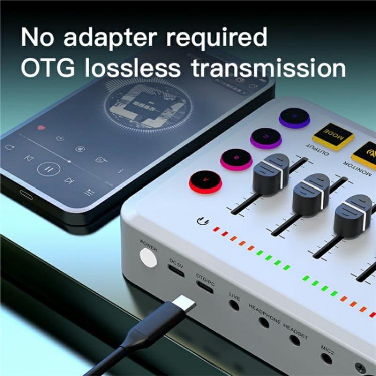 F9 48V Live Streaming Scheda audio Mixer audio Potenza Cambia voce con luce RGB