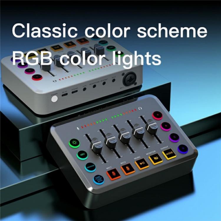 F9 48V Live Streaming Scheda audio Mixer audio Potenza Cambia voce con luce RGB