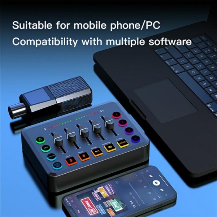 F9 48V Live Streaming Scheda audio Mixer audio Potenza Cambia voce con luce RGB