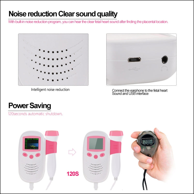 RZ-100S9 LED Doppler fetale ad ultrasuoni Rilevatore di battito cardiaco per bambini Monitor Digitale prenatale Stetoscopio Doppler fetale tascabile, RZ-100S9