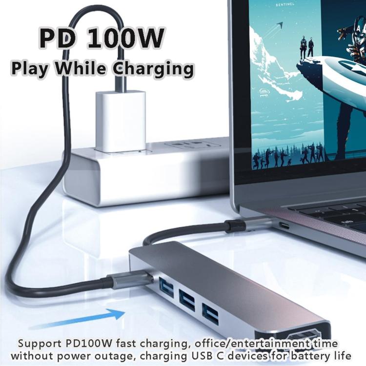 Adattatore hub multiporta da tipo C a HDMI, hub USB C 5 in 1 con display HDMI 4K, USB 3.0, ricarica PD da 100 W
