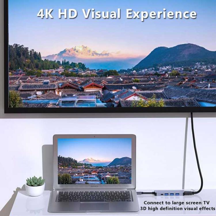 Adattatore hub multiporta da tipo C a HDMI, hub USB C 5 in 1 con display HDMI 4K, USB 3.0, ricarica PD da 100 W