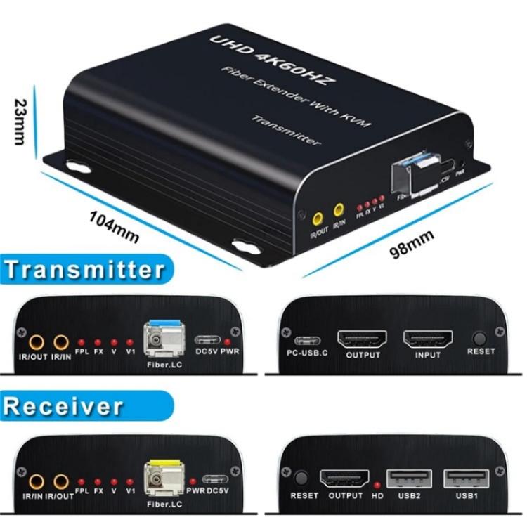 D15 / D16 Dual Fiber LC Interface KVM Fiber Optic Extender HDMI Fiber Optic Extender, US Plug, EU Plug