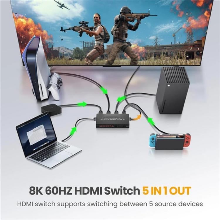 Q8-5 For Home Theater / Office HDMI 2.1 5x1 Switch 8K 60Hz Gaming Video Switcher Control, US Plug, EU Plug