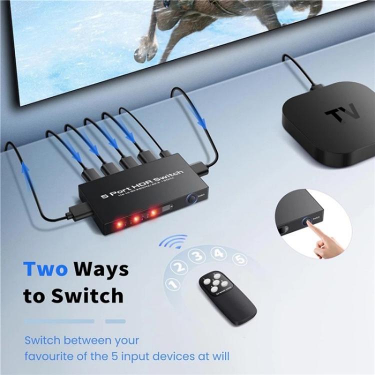 Q8-5 For Home Theater / Office HDMI 2.1 5x1 Switch 8K 60Hz Gaming Video Switcher Control, US Plug, EU Plug