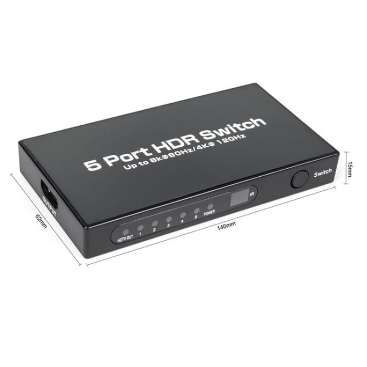 Q8-5 For Home Theater / Office HDMI 2.1 5x1 Switch 8K 60Hz Gaming Video Switcher Control, US Plug, EU Plug