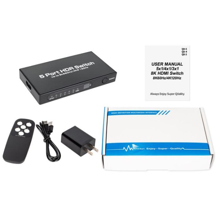 Q8-5 For Home Theater / Office HDMI 2.1 5x1 Switch 8K 60Hz Gaming Video Switcher Control, US Plug, EU Plug