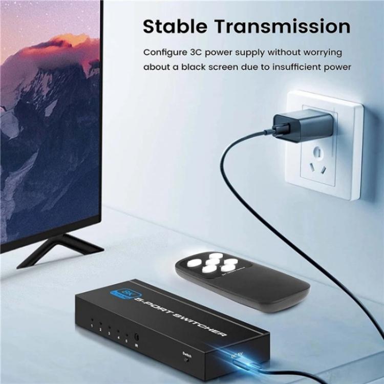 Q8Q5 For Gaming HDMI 2.1 Switch 5 In 1 Out 8K 60Hz 4K 120Hz High Refresh Rate Switcher, US Plug, EU Plug