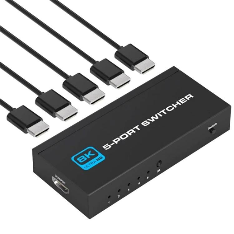 Q8Q5 For Gaming HDMI 2.1 Switch 5 In 1 Out 8K 60Hz 4K 120Hz High Refresh Rate Switcher, US Plug, EU Plug