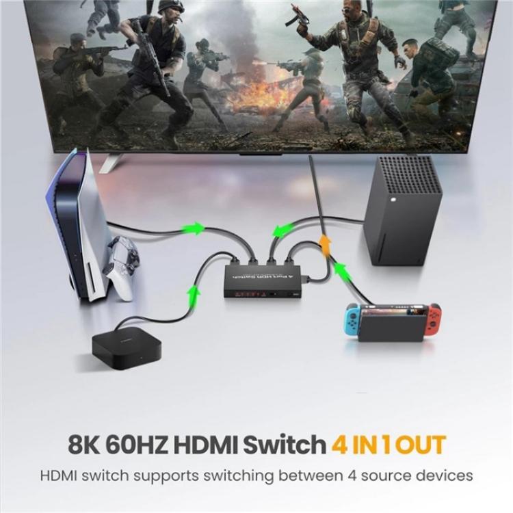 Q8-4 With Remote Control HDMI 2.1 8K 60Hz Gaming Home Theater Switcher 4x1 Adapter, US Plug, EU Plug