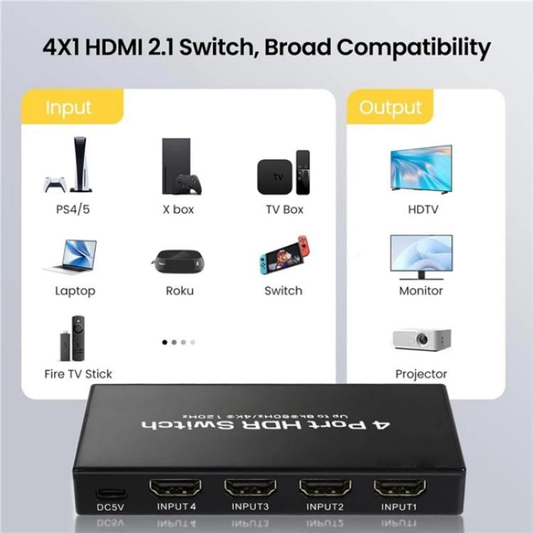 Q8-4 With Remote Control HDMI 2.1 8K 60Hz Gaming Home Theater Switcher 4x1 Adapter, US Plug, EU Plug