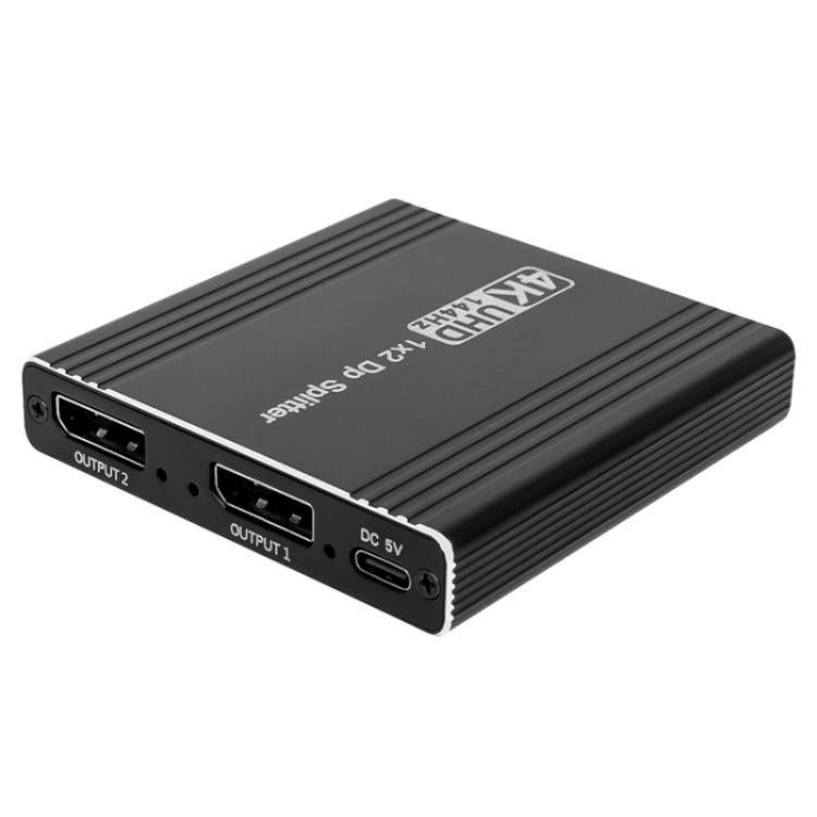 FD 1X2 4K 144HZ Audio Extractor Splitter DisplayPort 1.4 to Dual DisplayPort MST Hub, US Plug, EU Plug