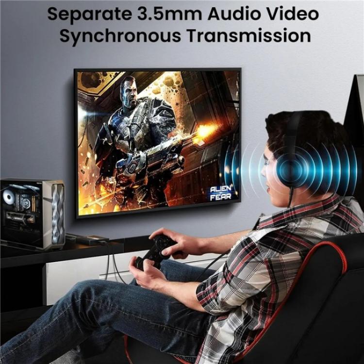 FD 1X2 4K 144HZ Audio Extractor Splitter DisplayPort 1.4 to Dual DisplayPort MST Hub, US Plug, EU Plug