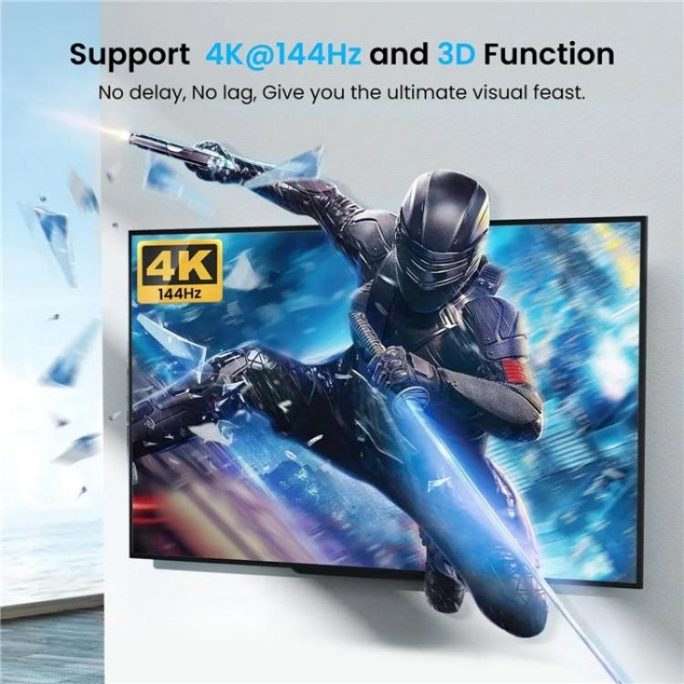 FD 1X2 4K 144HZ Audio Extractor Splitter DisplayPort 1.4 to Dual DisplayPort MST Hub, US Plug, EU Plug