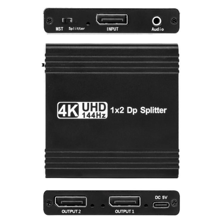 FD 1X2 4K 144HZ Audio Extractor Splitter DisplayPort 1.4 to Dual DisplayPort MST Hub, US Plug, EU Plug