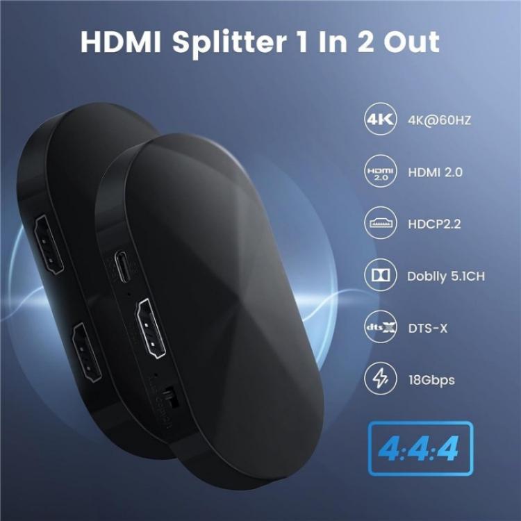 F12A For Dual Monitors HDMI 2.0 Splitter 1x2 4K 30Hz 1080P 3D HDCP2.2 HDMI Adapter, US Plug, EU Plug