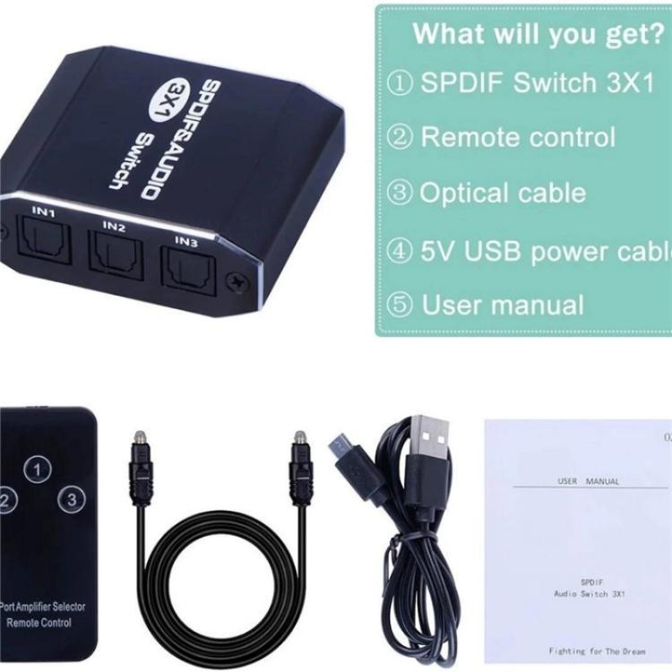 VG2 3x1 Audio Switcher SPDIF Optical Switch 3 In 1 Out Digital Toslink Selector For Home Theater