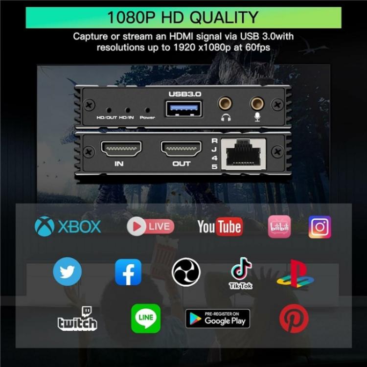 C9 USB 3.0 Gigabit Ethernet Loop Out Adapter 4K 60Hz HDMI Video Capture Card, C9