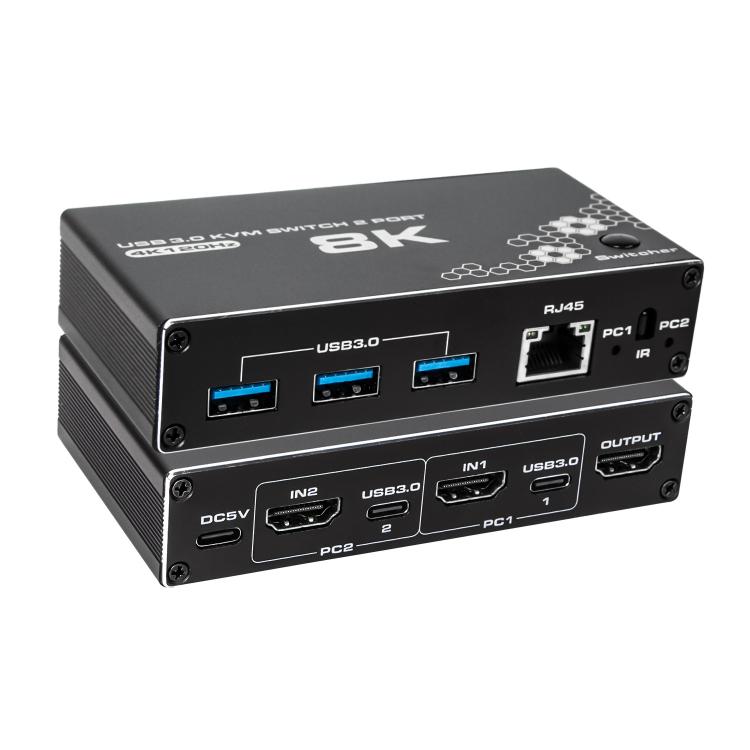 K1 2 Ports HDCP 2.3 RJ45 USB 3.0 Hubs Adapter 4K 120Hz HDMI 2.0b USB-C KVM Switch, K1