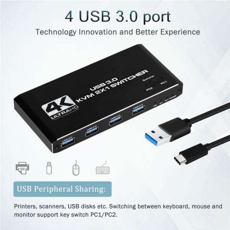 K2 Dual Computer Control 4K 60Hz USB 3.0 KVM Switch 2 In 1 Out Adapter, K2