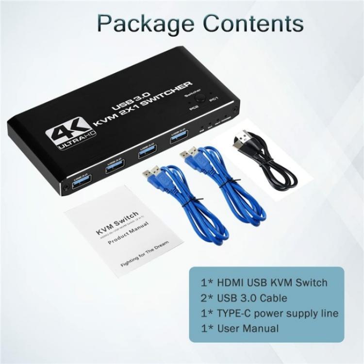K2 Dual Computer Control 4K 60Hz USB 3.0 KVM Switch 2 In 1 Out Adapter, K2