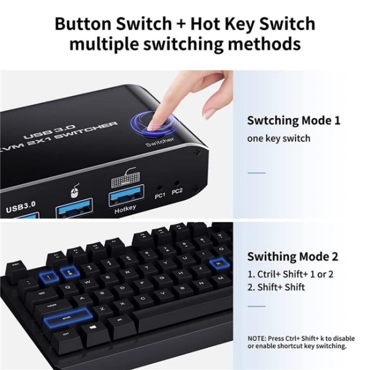 K4 Laptop Game Console 8K Ultra HD USB 3.0 KVM 2x1 Switcher 2 In 1 Out HDMI 2.1 Converter, K4