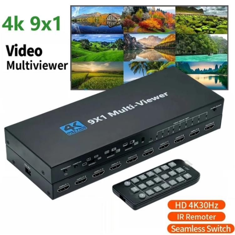 JQF1 9 in 1 Out Switch Adapter Screen Splitter 4K HDMI Multi Viewer Switcher, US Plug, EU Plug