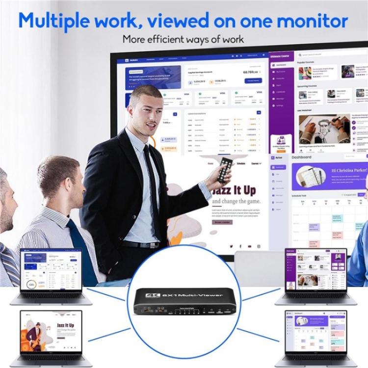 JQF2 4K Seamless Switcher Screen Splitter Multiple Display Modes 6 in 1 Out HDMI Multiviewer, US Plug, EU Plug