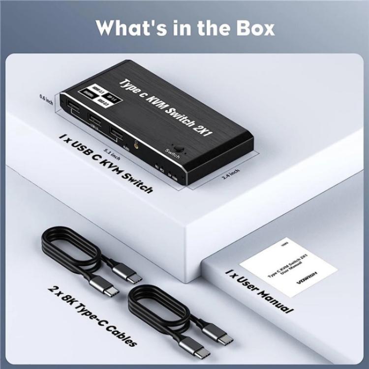 K7 With 3 USB 2.0 Ports 8K 60Hz HD / DP 100W PD Charging Type C KVM Switcher, K7