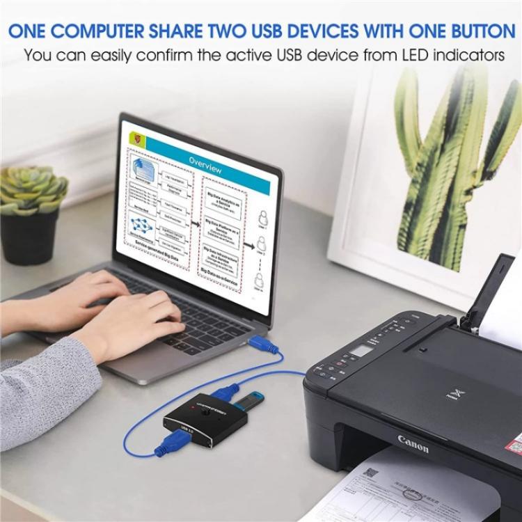 U3 USB Drive Printer Sharing Splitter USB 3.0 Bidirectional Switch 1 Input 2 Output Hub, U3