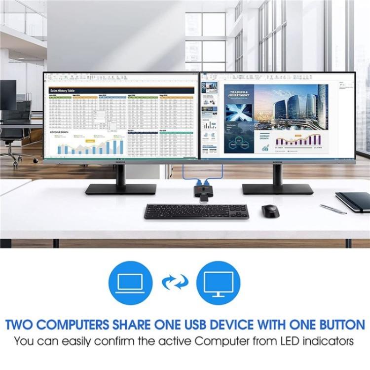 U3 USB Drive Printer Sharing Splitter USB 3.0 Bidirectional Switch 1 Input 2 Output Hub, U3