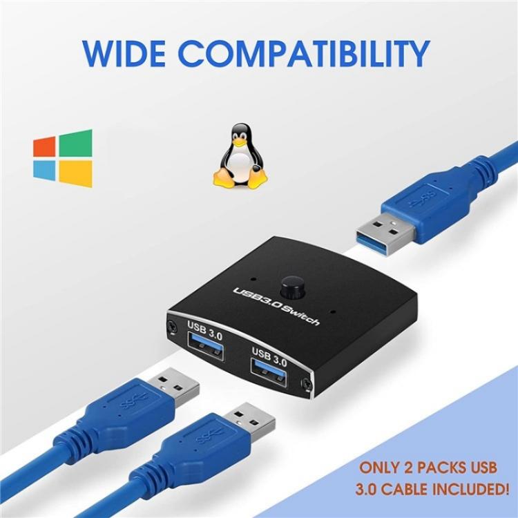 U3 USB Drive Printer Sharing Splitter USB 3.0 Bidirectional Switch 1 Input 2 Output Hub, U3