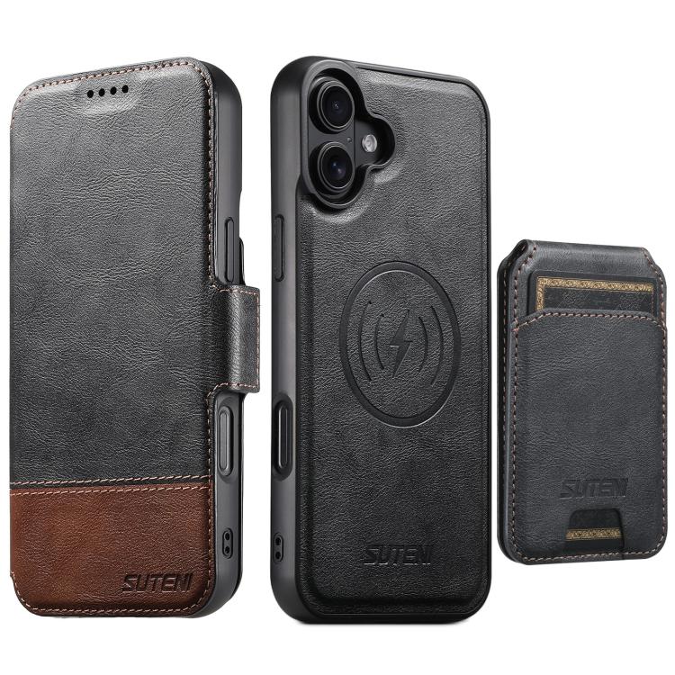 Custodia per telefono in pelle Suteni Q06S2 3 in 1 con portafoglio verticale rimovibile, MagSafe e inserti in pelle., For iPhone 17 Pro Max, For iPhone 17 Pro, For iPhone 17, For iPhone Air, For iPhone 16 Pro Max, For iPhone 16 Pro, For iPhone 16 Plus