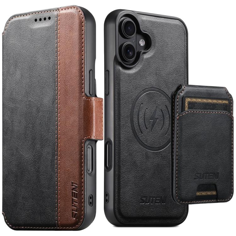 Custodia per telefono in pelle Suteni Q07S2 3 in 1 con portafoglio verticale rimovibile, MagSafe e innesto a libro., For iPhone 17 Pro Max, For iPhone 17 Pro, For iPhone 17, For iPhone Air, For iPhone 16 Pro Max, For iPhone 16 Pro, For iPhone 16 Plus