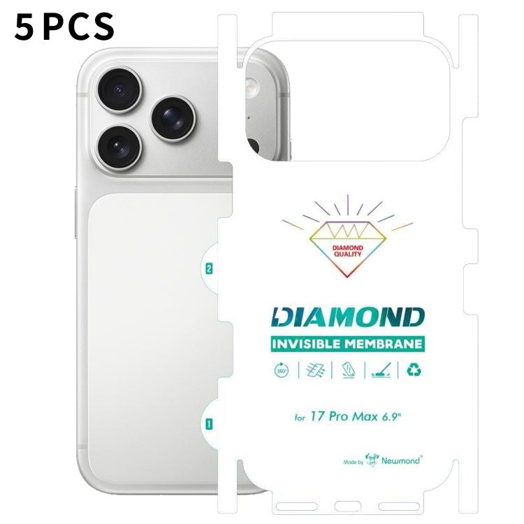 5 pellicole in idrogel trasparenti HD a copertura totale con retro invisibile effetto diamante., For iPhone 17 Pro Max, For iPhone 17 Pro, For iPhone 17, For iPhone Air, For iPhone 16 Pro Max, For iPhone 16 Pro, For iPhone 16 Plus, For iPhone 16