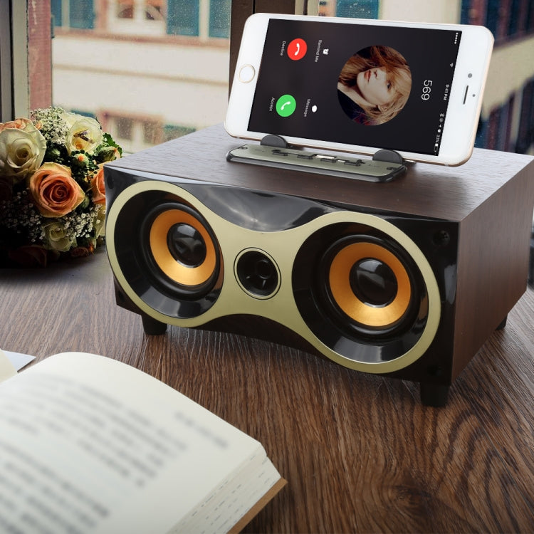 Altoparlante portatile wireless in legno Subwoofer Stero Radio FM Altoparlanti Bluetooth da tavolo, Brown Wooden