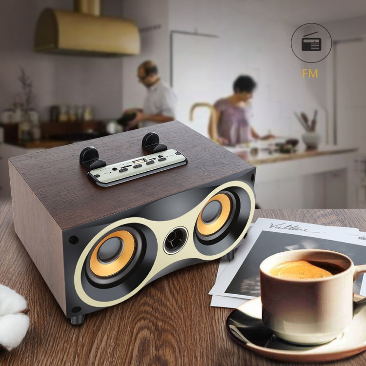 Altoparlante portatile wireless in legno Subwoofer Stero Radio FM Altoparlanti Bluetooth da tavolo, Brown Wooden