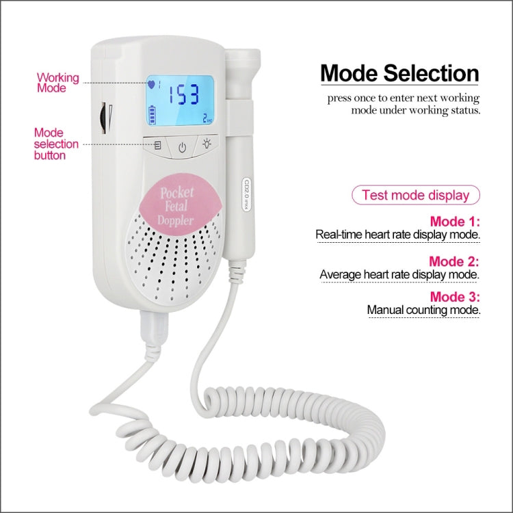 FD-100 Doppler fetale digitale ad ultrasuoni Rilevatore di battito cardiaco del bambino Monitor LED Stetoscopio Doppler fetale tascabile prenatale digitale (rosa), FD-100 (Pink)