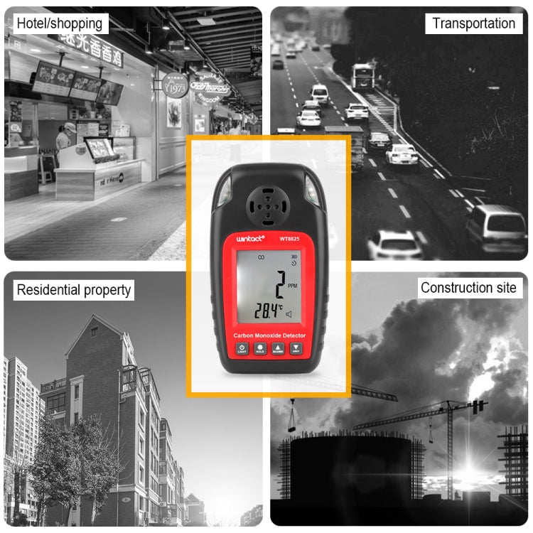 Rilevatore di monossido di carbonio WINTACT WT8825 Sensore di gas CO indipendente Avviso Rilevatore di allarme avvelenamento ad alta sensibilità, WT8825