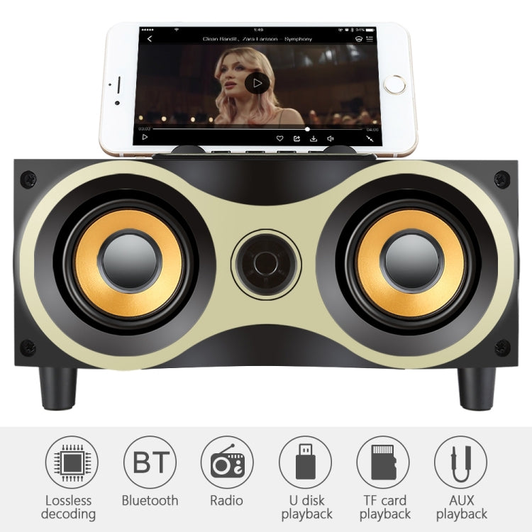 X6 Altoparlante wireless portatile in legno Subwoofer Stero Altoparlanti Bluetooth Radio FM Desktop, Black Wooden