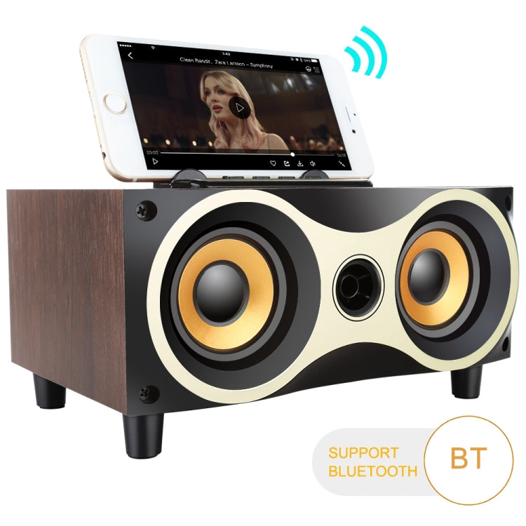X6 Altoparlante wireless portatile in legno Subwoofer Stero Altoparlanti Bluetooth Radio FM Desktop, Black Wooden