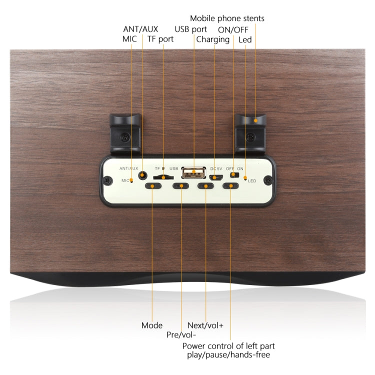 X6 Altoparlante wireless portatile in legno Subwoofer Stero Altoparlanti Bluetooth Radio FM Desktop, Black Wooden