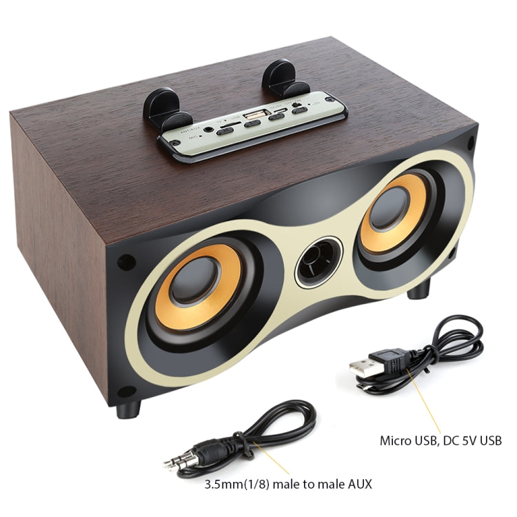 X6 Altoparlante wireless portatile in legno Subwoofer Stero Altoparlanti Bluetooth Radio FM Desktop, Black Wooden