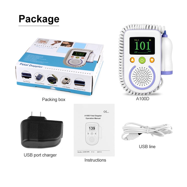 A100D Digitale Doppler Fetale Ad Ultrasuoni Rilevatore di Battito Cardiaco Del Bambino Monitor Stetoscopio Doppler Fetale Tascabile Prenatale Ricaricabile