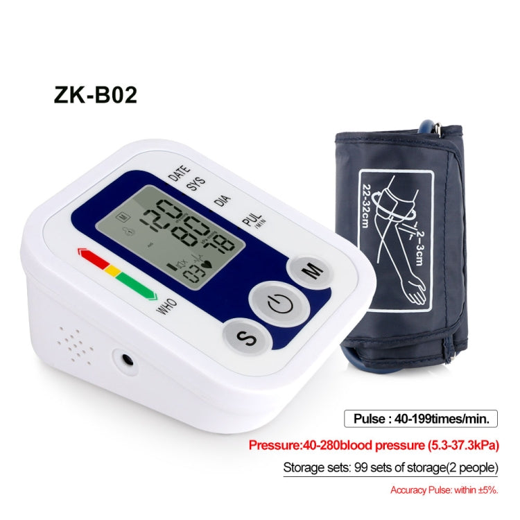 ZK-B02 Monitor digitale automatico della pressione arteriosa del braccio superiore Sfigmomanometro Manometro Battito cardiaco Misuratore di frequenza Tonometro Pulsometro