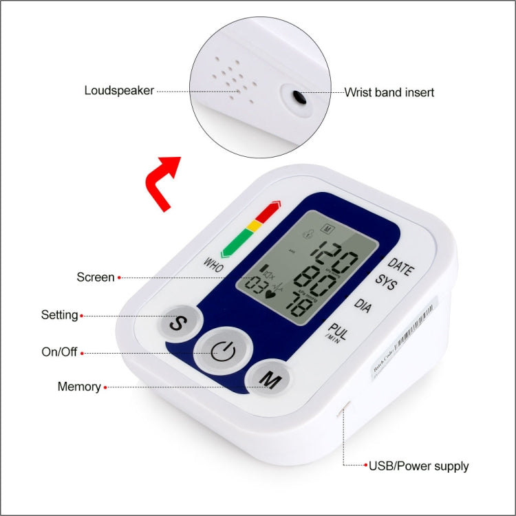 ZK-B02 Monitor digitale automatico della pressione arteriosa del braccio superiore Sfigmomanometro Manometro Battito cardiaco Misuratore di frequenza Tonometro Pulsometro