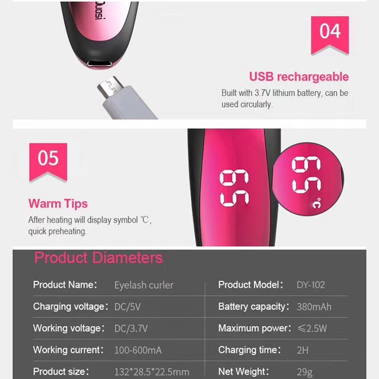 Duosi DY-102 Stile penna portatile riscaldato Ferro da stiro elettrico di lunga durata Piegaciglia USB ricaricabile elettrico riscaldato Clip per arricciacapelli per trucco