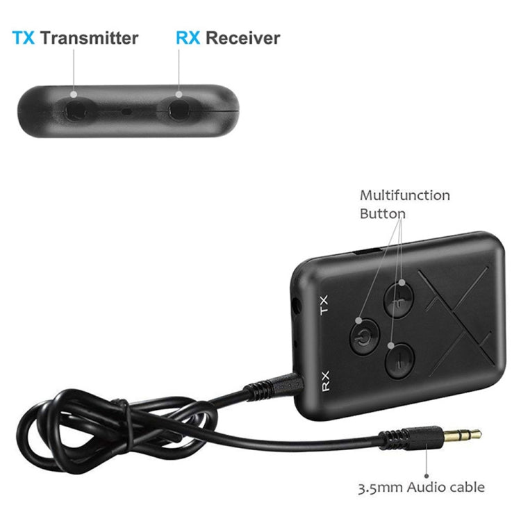 JDEX-TX10 Adattatore per ricevitore e trasmettitore audio Bluetooth 4.2 wireless 2 in 1 da 3,5 mm, JDEX-TX10